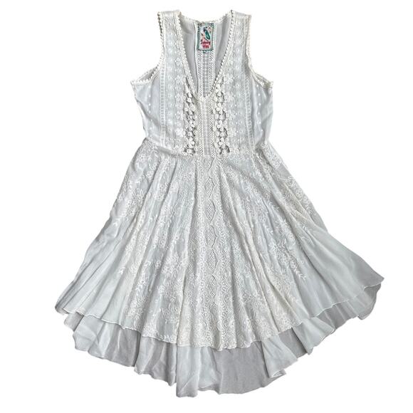 Johnny Was Sleeveless Lace Embroidered Crochet Mini Dress White Size XS